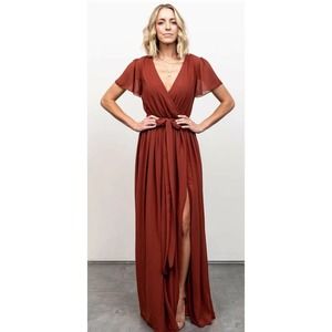 Baltic Born Women's Kristina Maxi Dress w Flutter Sleeves in "Brick", Large, NWT